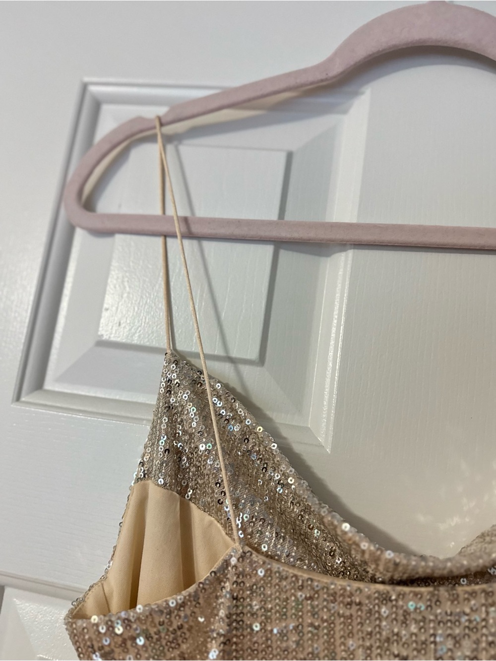 Gold Sequin Cowl Neck Mini Dress - Picture 3 of 8